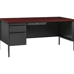 Lorell® Fortress 66"W Steel Pedestal Computer Desk, Left-Hand, Charcoal/Mahogany