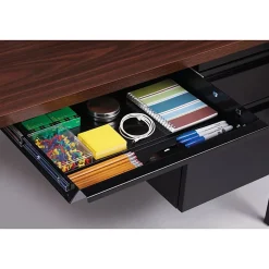 Lorell® Fortress 66"W Steel Pedestal Computer Desk, Left, Black/Walnut