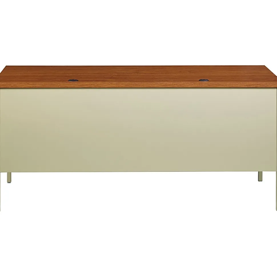Lorell® Fortress 66"W Steel Pedestal Computer Desk, Left-Hand, Oak/Putty