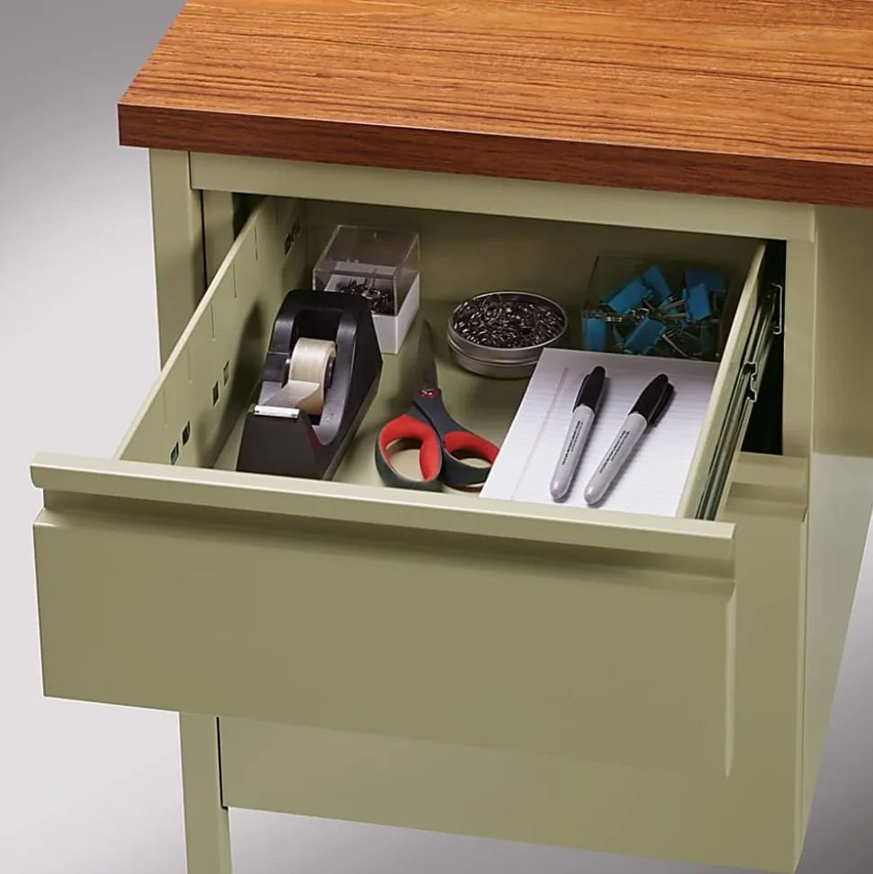 Lorell® Fortress 66"W Steel Pedestal Computer Desk, Left-Hand, Oak/Putty