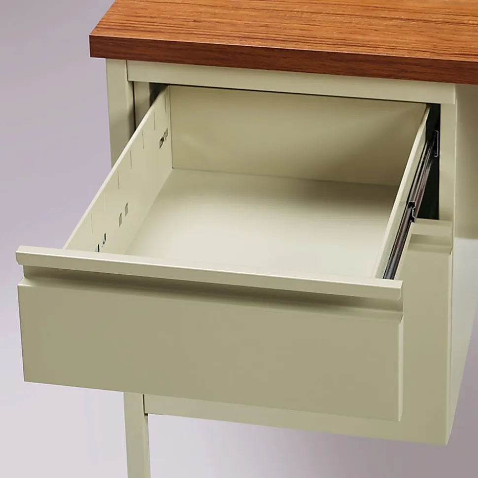 Lorell® Fortress 66"W Steel Pedestal Computer Desk, Left-Hand, Oak/Putty