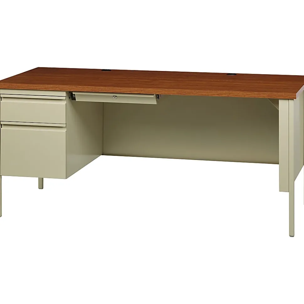 Lorell® Fortress 66"W Steel Pedestal Computer Desk, Left-Hand, Oak/Putty