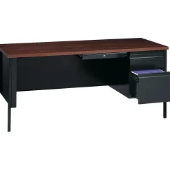 Lorell® Fortress 66"W Steel Pedestal Computer Desk, Right, Black/Walnut