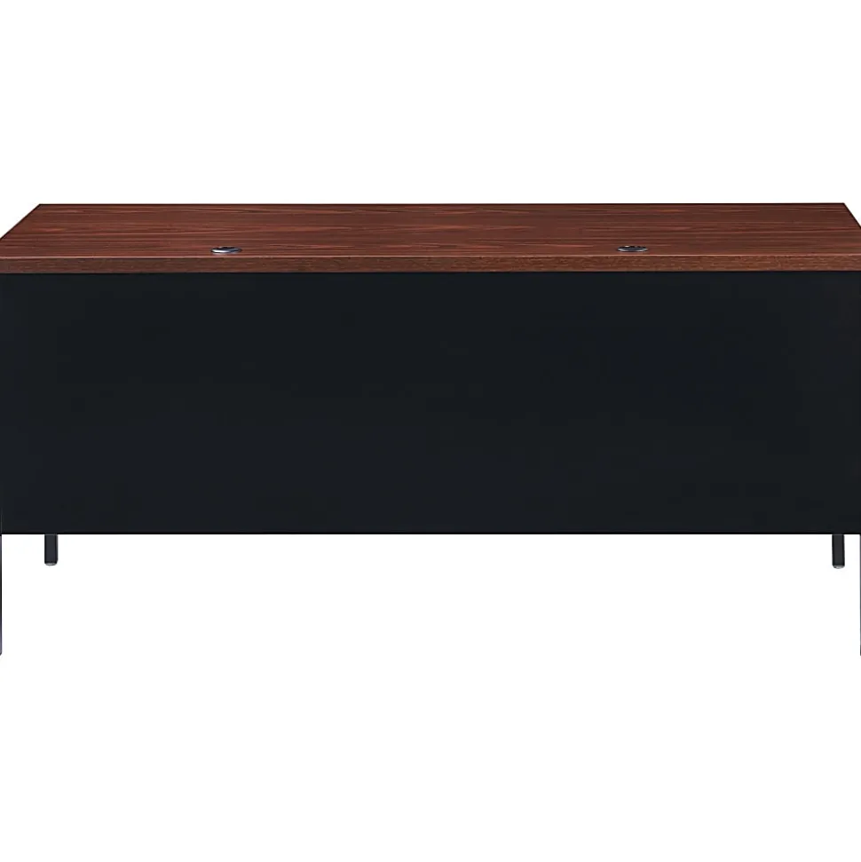 Lorell® Fortress 66"W Steel Pedestal Computer Desk, Right, Black/Walnut