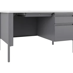 Lorell® Fortress 48"W Steel Right-Pedestal Teacher's Computer Desk, Platinum/White
