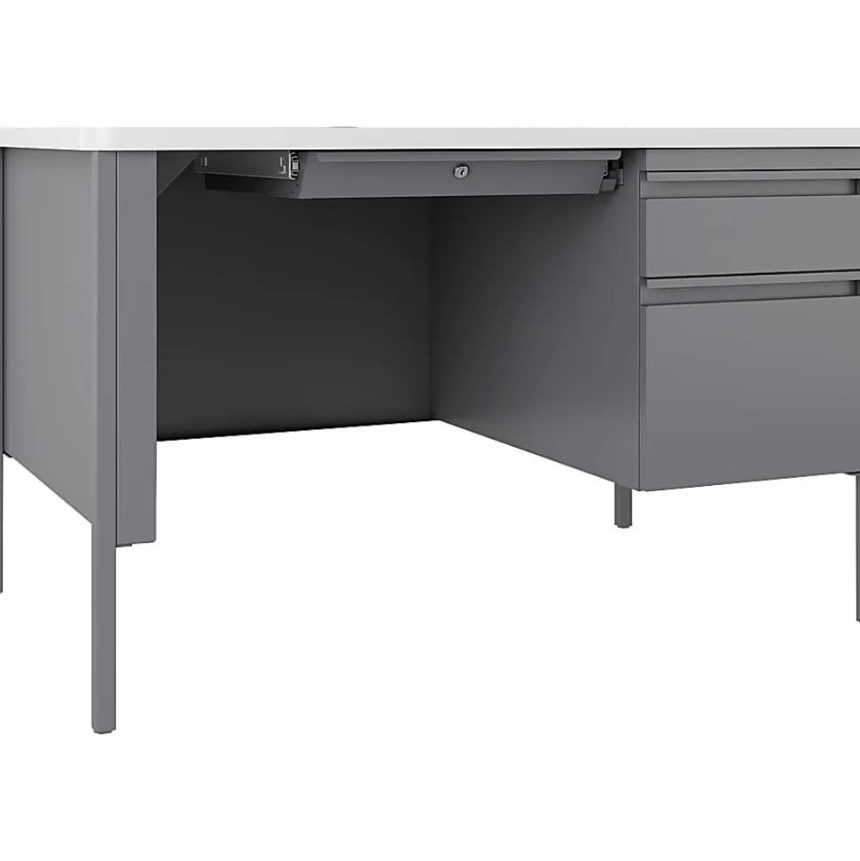 Lorell® Fortress 48"W Steel Right-Pedestal Teacher's Computer Desk, Platinum/White