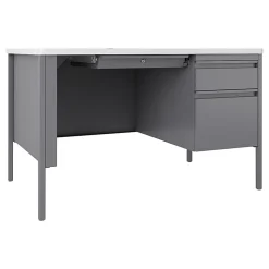 Lorell® Fortress 48"W Steel Right-Pedestal Teacher's Computer Desk, Platinum/White