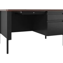 LorellĀ® Fortress 48"W Steel Right-Pedestal Teacher's Computer Desk, Black/Walnut
