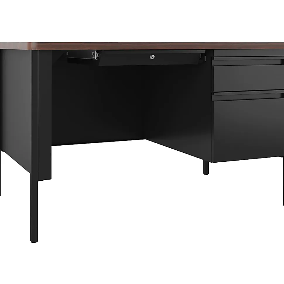 Lorell® Fortress 48"W Steel Right-Pedestal Teacher's Computer Desk, Black/Walnut