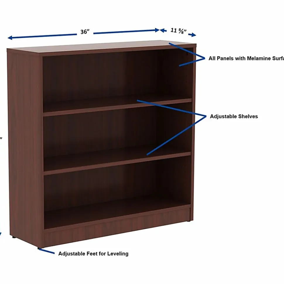 Lorell® 36"H 3-Shelf Bookcase, Mahogany