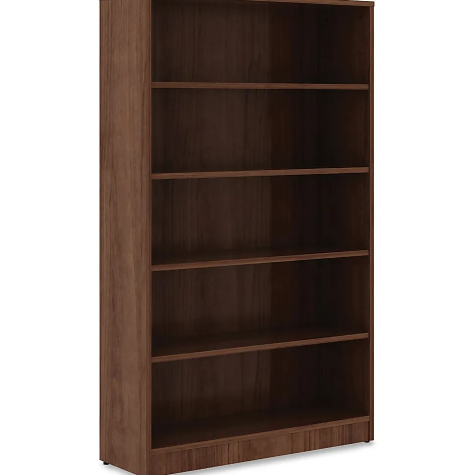 Lorell® 60"H 5-Shelf Bookcase, Walnut