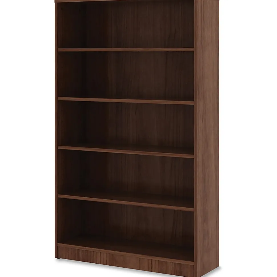 Lorell® 60"H 5-Shelf Bookcase, Walnut