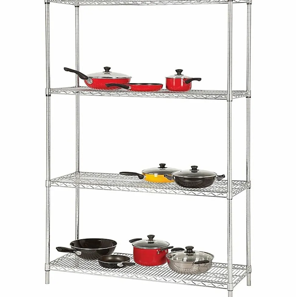Lorell® Industrial Chrome Wire Shelving Starter Kit, 48" W x 18"D, Steel/Chrome