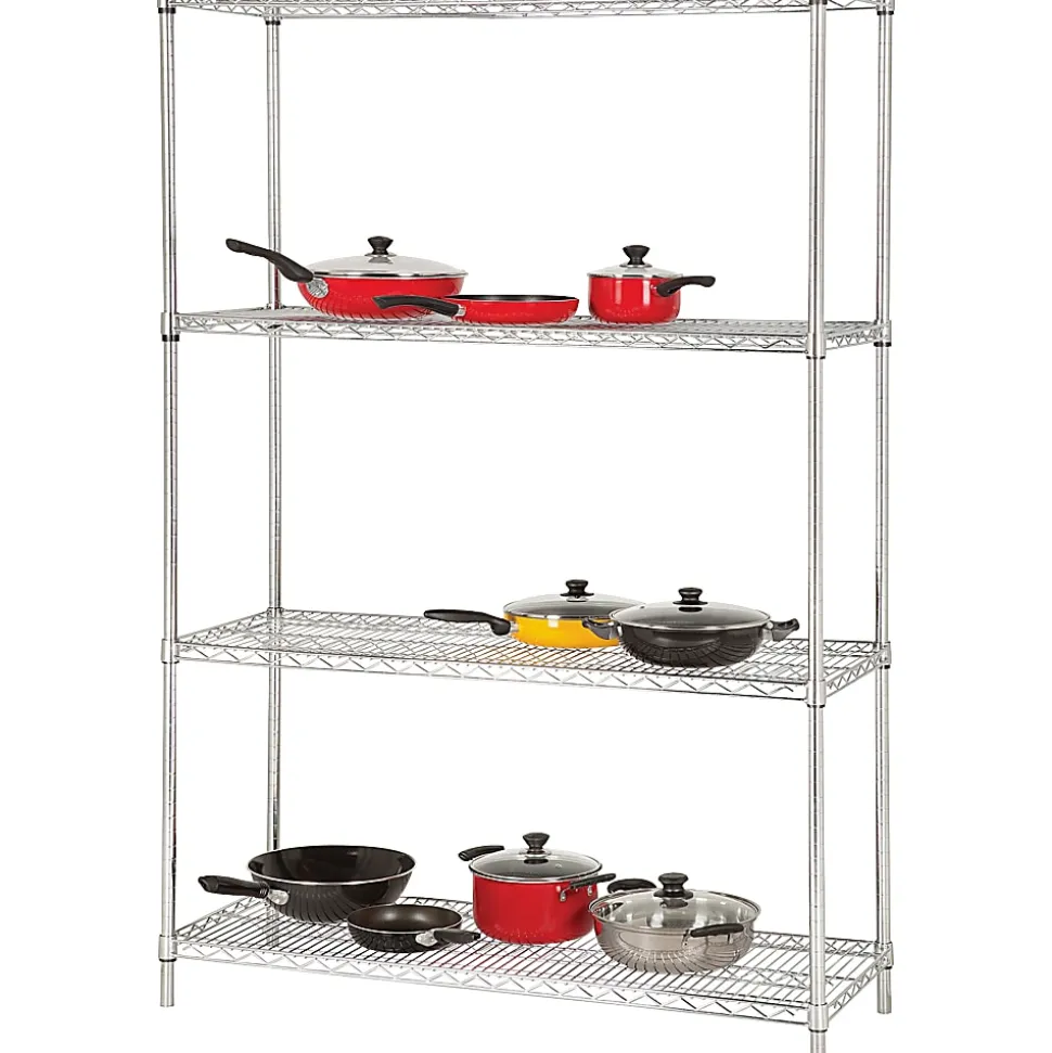 Lorell® Industrial Chrome Wire Shelving Starter Kit, 48" W x 18"D, Steel/Chrome