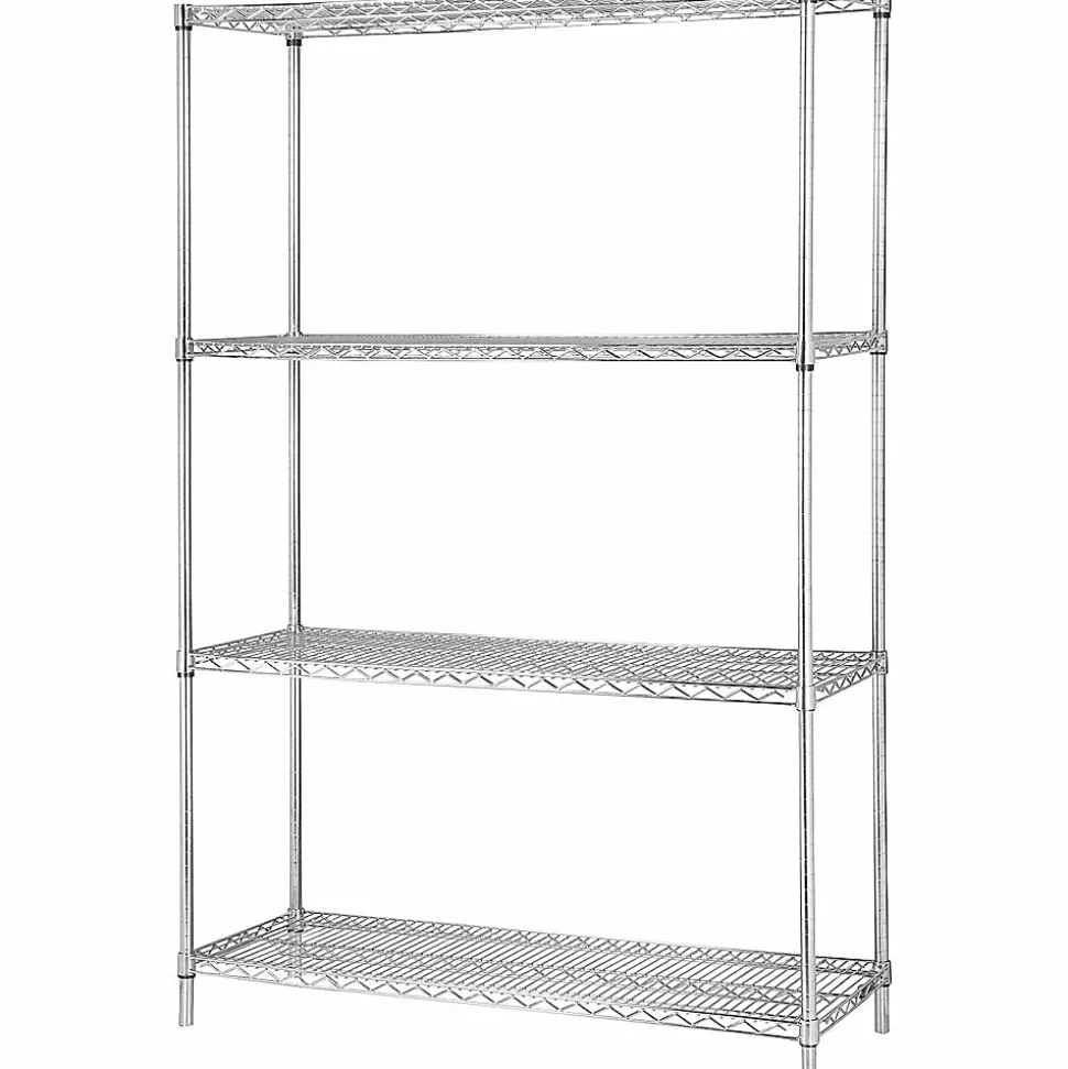 Lorell® Industrial Chrome Wire Shelving Starter Kit, 48" W x 18"D, Steel/Chrome