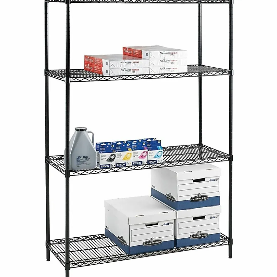 Lorell® Industrial Wire Shelving Starter Unit, 48"W x 24"D, Black