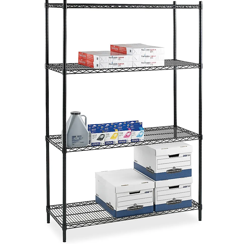 Lorell® Industrial Wire Shelving Starter Unit, 48"W x 24"D, Black