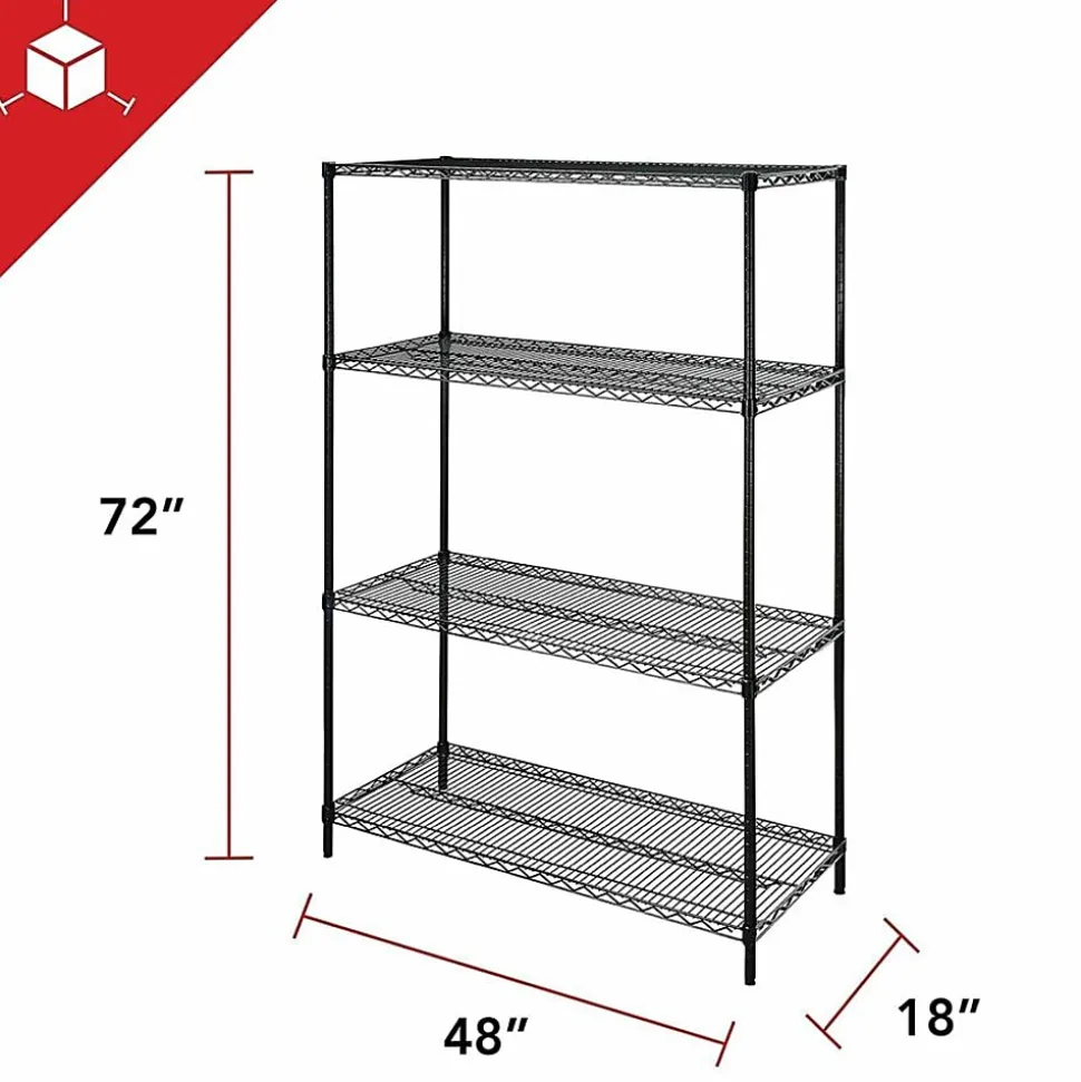 Lorell® Industrial Wire Shelving Starter Unit, 48"W x 24"D, Black