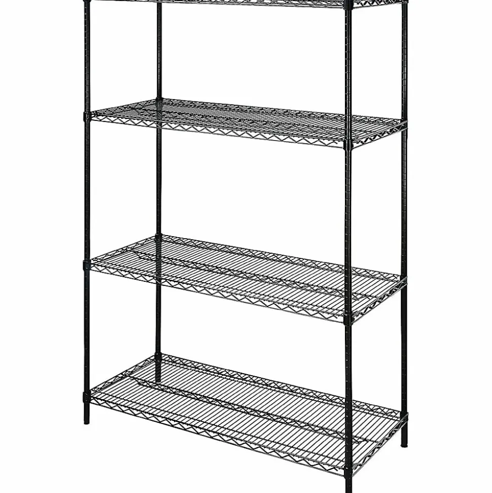Lorell® Industrial Wire Shelving Starter Unit, 48"W x 24"D, Black