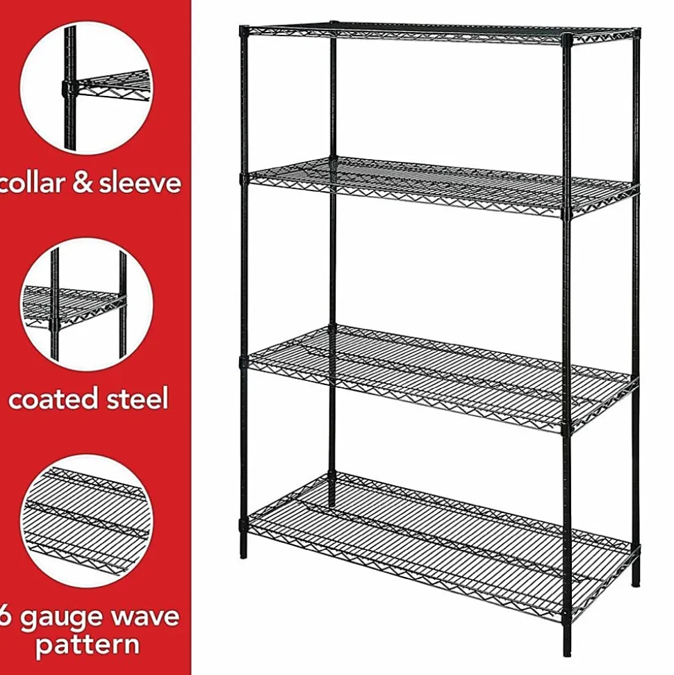 Lorell® Industrial Wire Shelving Starter Unit, 48"W x 18"D, Black