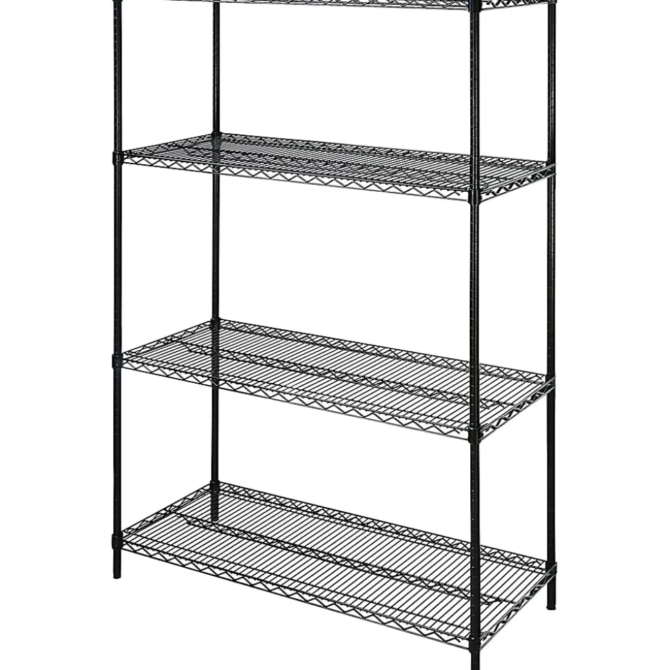 Lorell® Industrial Wire Shelving Starter Unit, 48"W x 18"D, Black