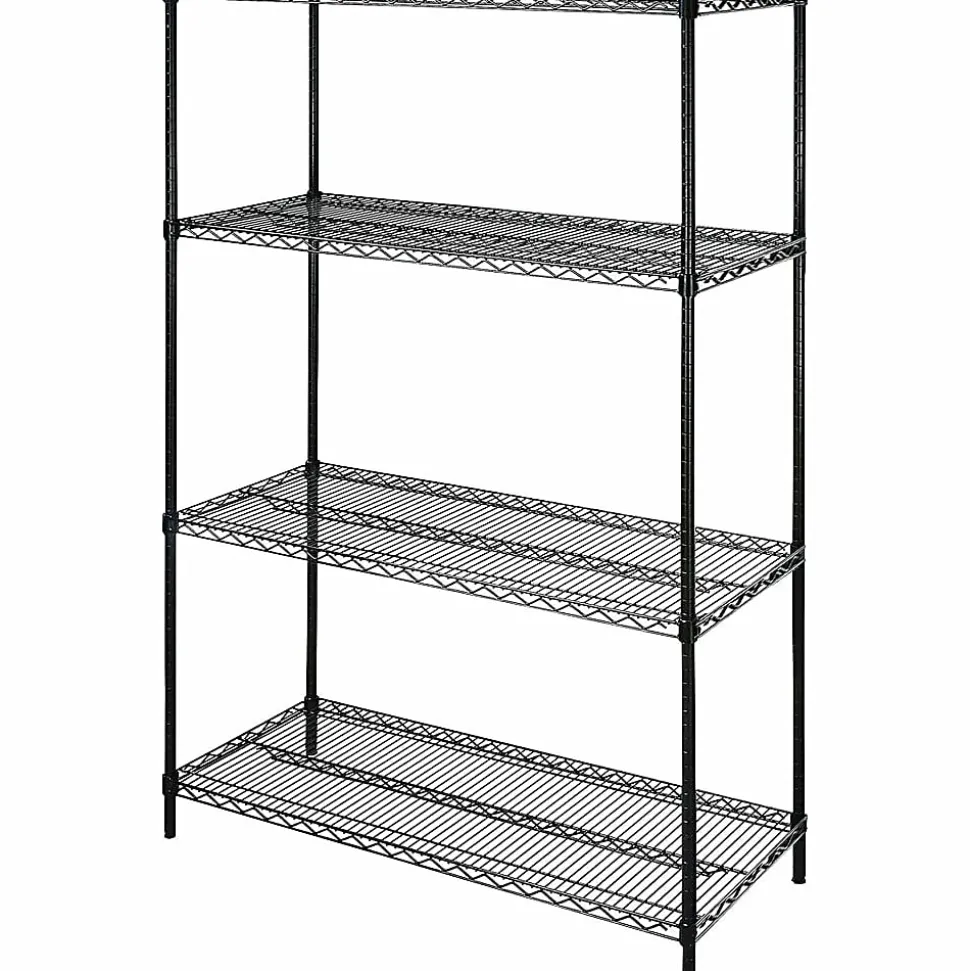 Lorell® Industrial Wire Shelving Starter Unit, 48"W x 18"D, Black