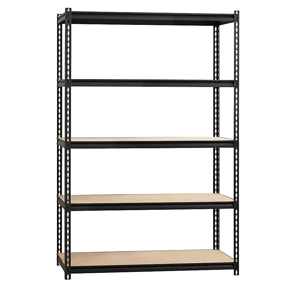 Lorell Iron Horse 2300 lb Capacity Riveted Shelving - 5 Shelf(ves) - 72" x 48"x 24" Depth - 30% Recycled - Black - Steel, Particleboard - 1 Each
