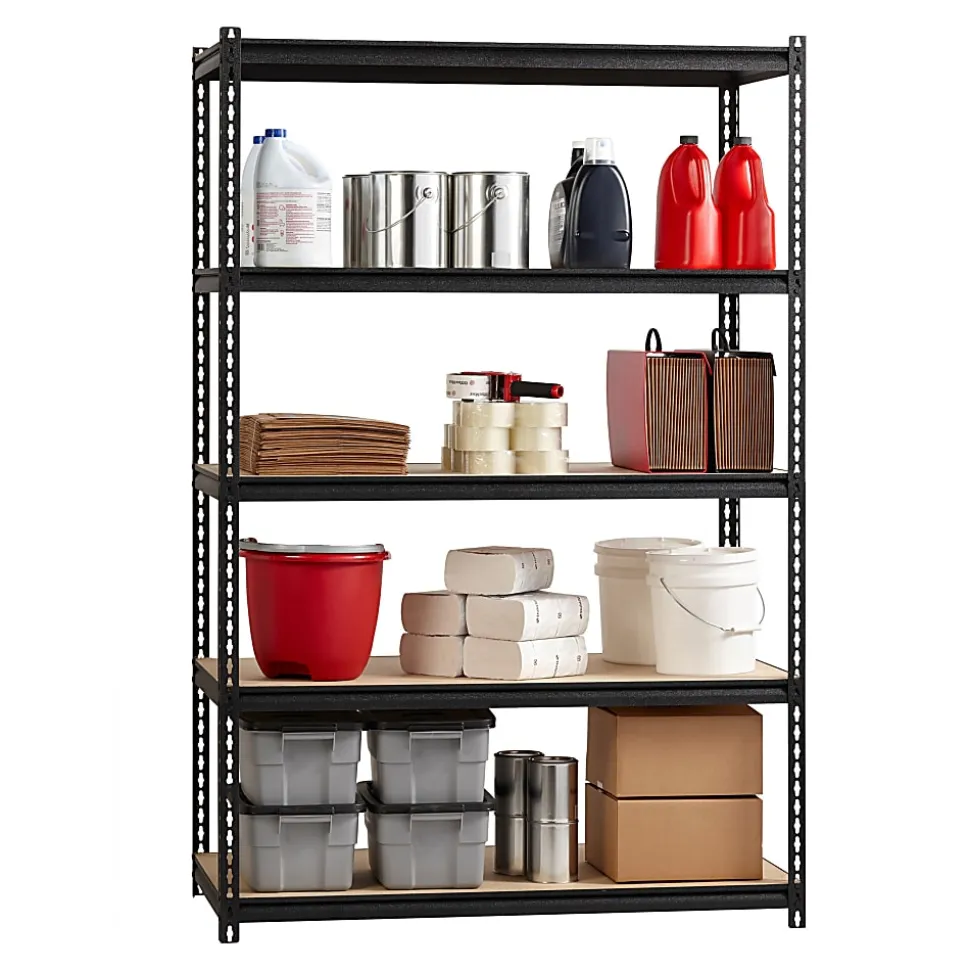 Lorell Iron Horse 2300 lb Capacity Riveted Shelving - 5 Shelf(ves) - 72" x 48"x 24" Depth - 30% Recycled - Black - Steel, Particleboard - 1 Each