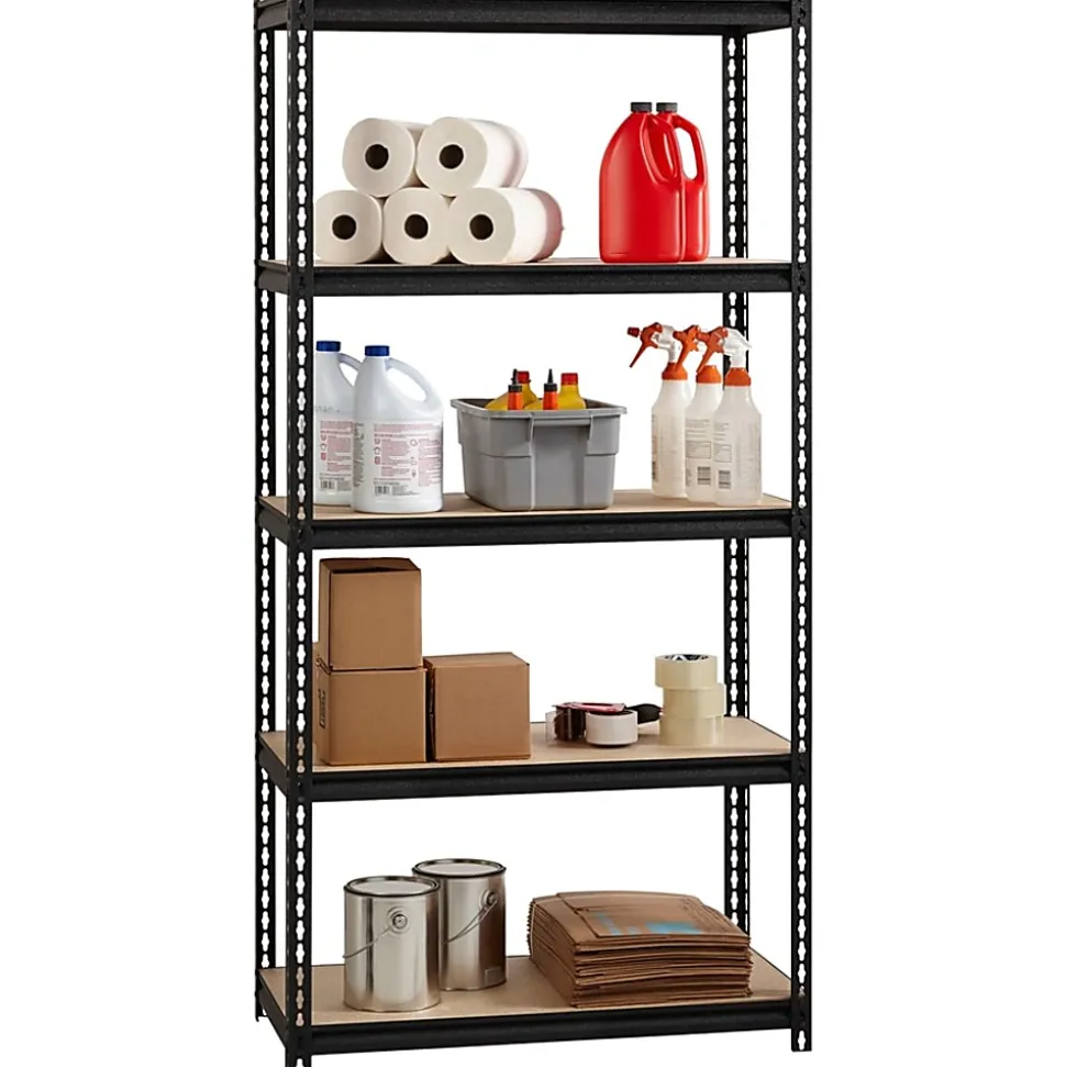 Lorell Iron Horse 2300 lb Capacity Riveted Shelving - 5 Shelf(ves) - 72" x 36"x 18" Depth - 30% Recycled - Black - Steel, Particleboard - 1 Each