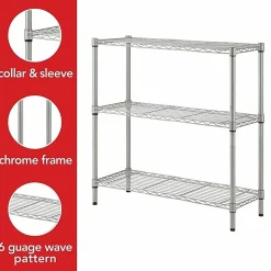 Lorell Light-Duty Wire Shelving, 3 Tier(s), 36"H x 36"W x 14"DFloor, Sturdy, Epoxy, Silver, Plastic, Metal, Steel