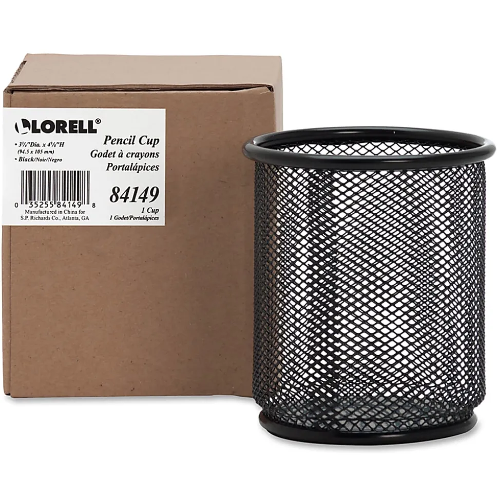 Lorell® Mesh Pencil Cup, 3 1/2"H, Black