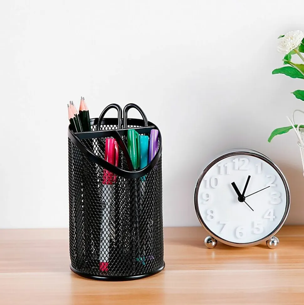 Lorell® Mesh Pencil Cup, 6"H, Black