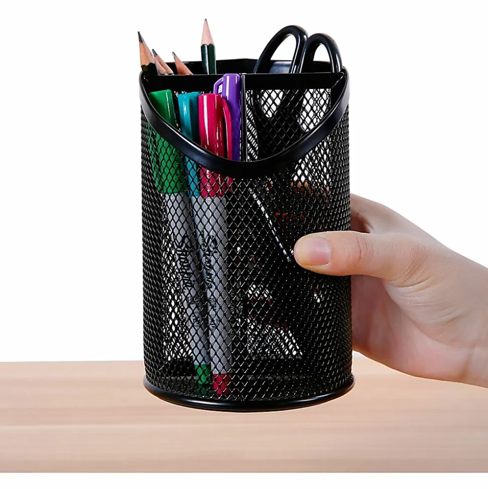 Lorell® Mesh Pencil Cup, 6"H, Black