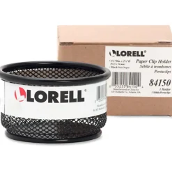 Lorell® Mesh Round Paper Clip Holder, Black