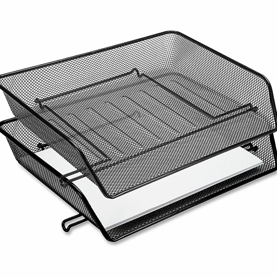 Lorell® Mesh Side-Loading Document Tray, Letter/Legal Size, Black, Set Of 2