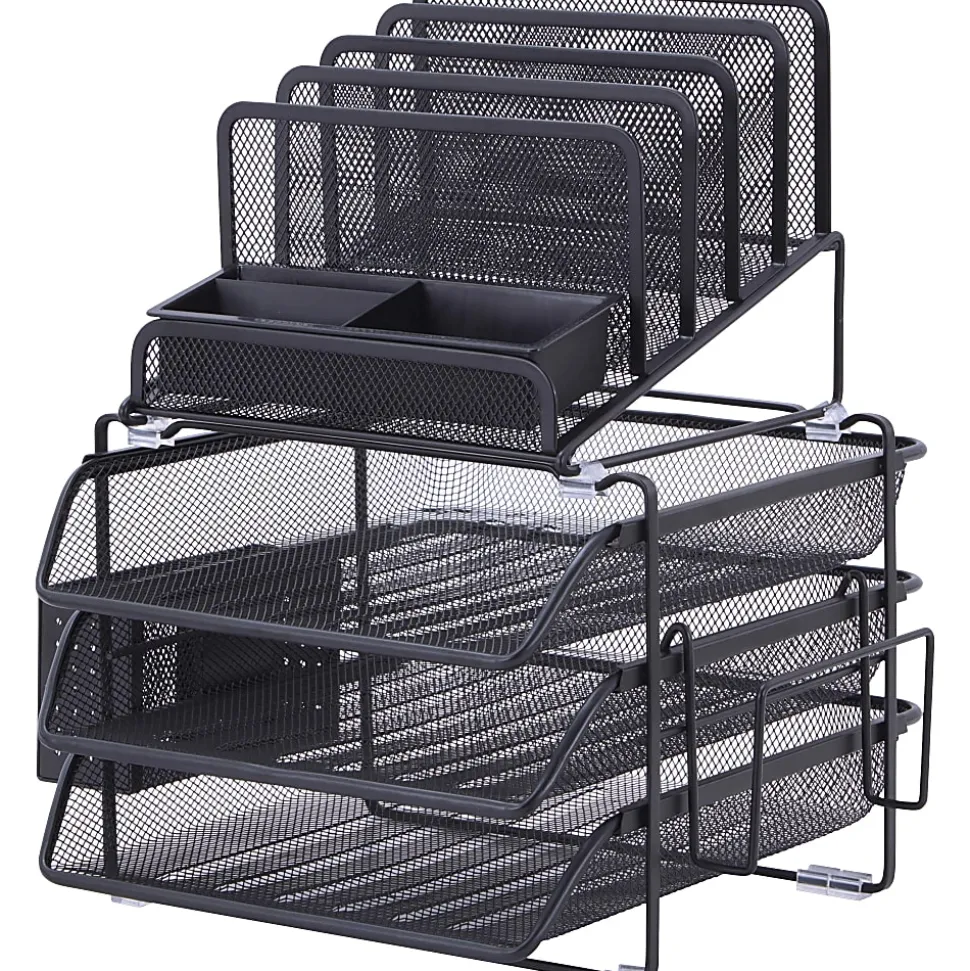 Lorell® Mesh 4-Tier Desk Organizer, Black