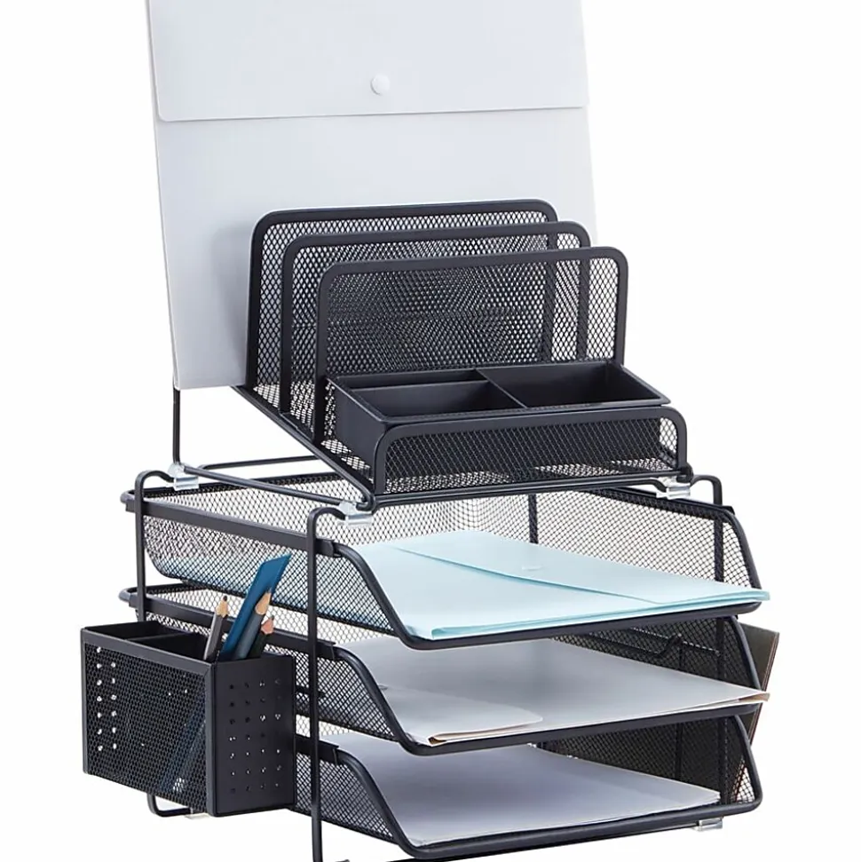 Lorell® Mesh 4-Tier Desk Organizer, Black