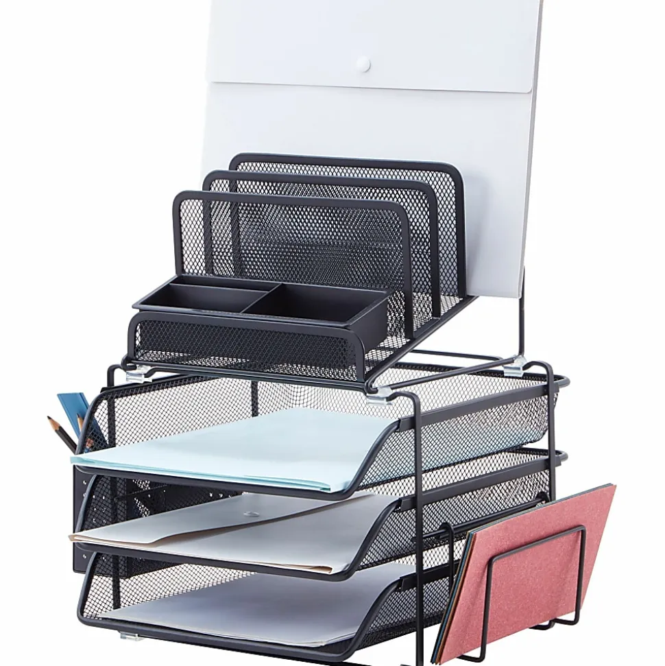 Lorell® Mesh 4-Tier Desk Organizer, Black
