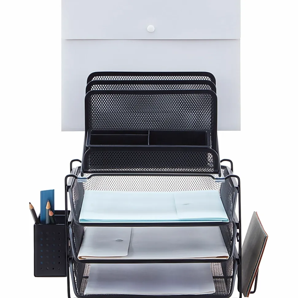 Lorell® Mesh 4-Tier Desk Organizer, Black