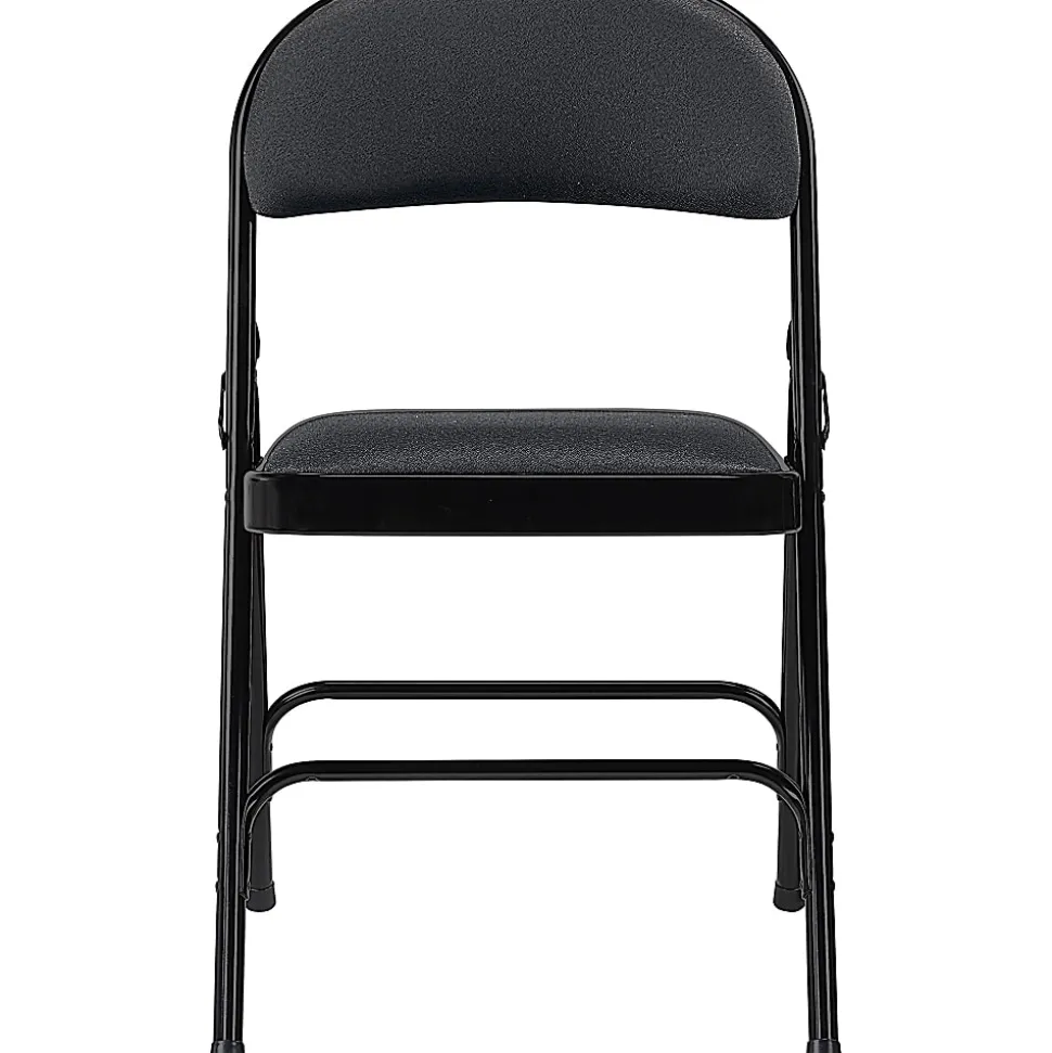 Lorell® Padded Seat Steel Folding Chair, Black, Set Of 4
