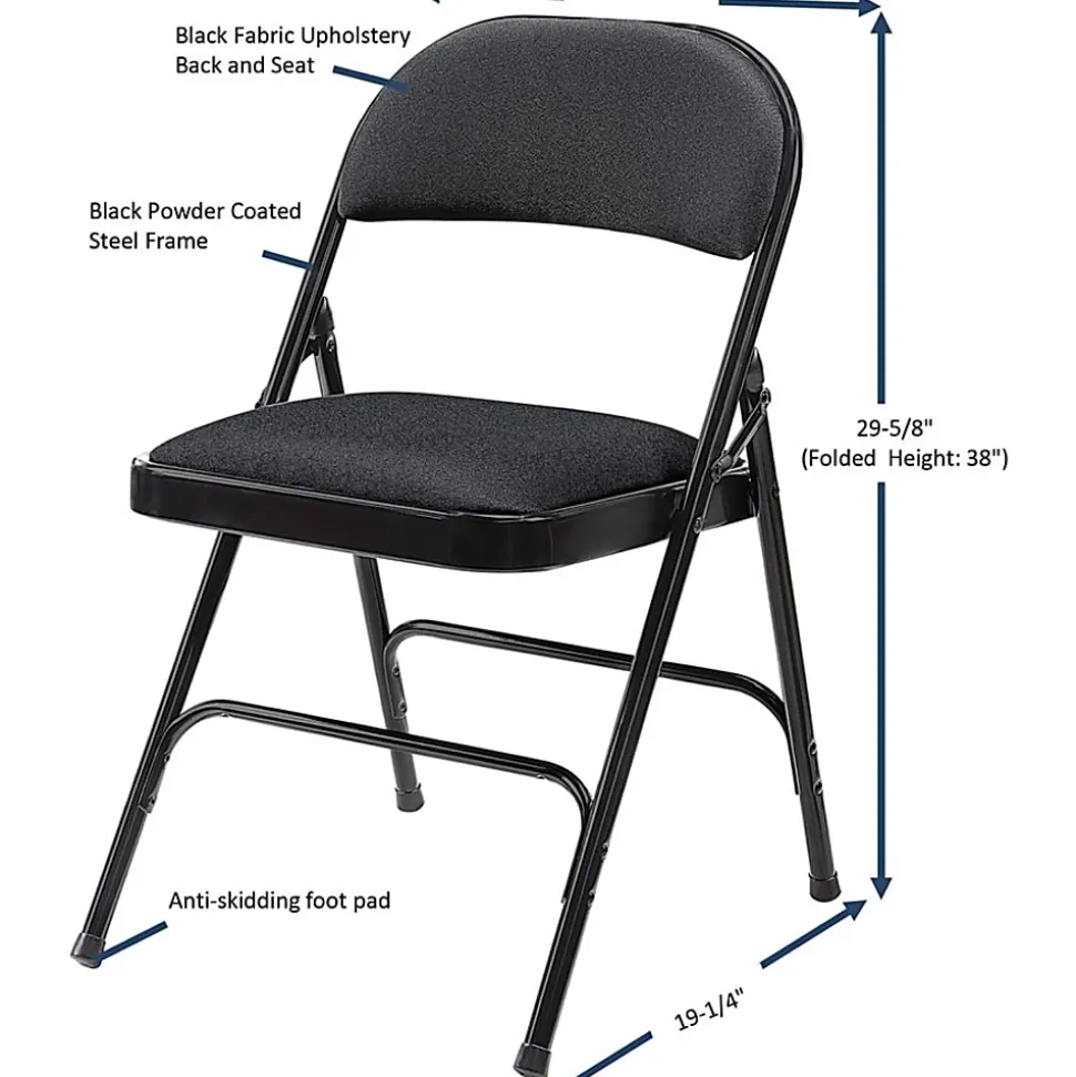 Lorell® Padded Seat Steel Folding Chair, Black, Set Of 4
