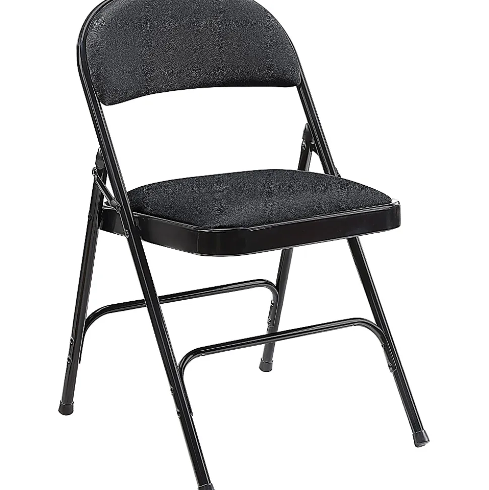 Lorell® Padded Seat Steel Folding Chair, Black, Set Of 4