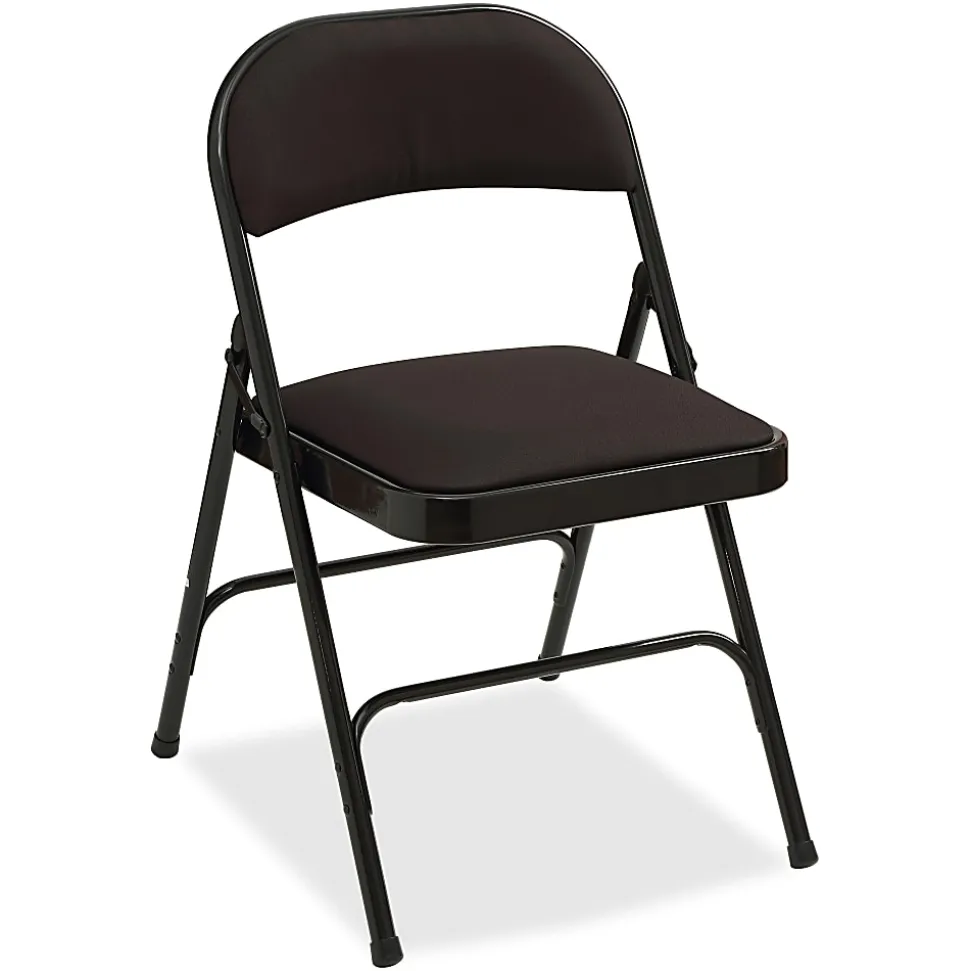Lorell® Padded Seat Steel Folding Chair, Black, Set Of 4