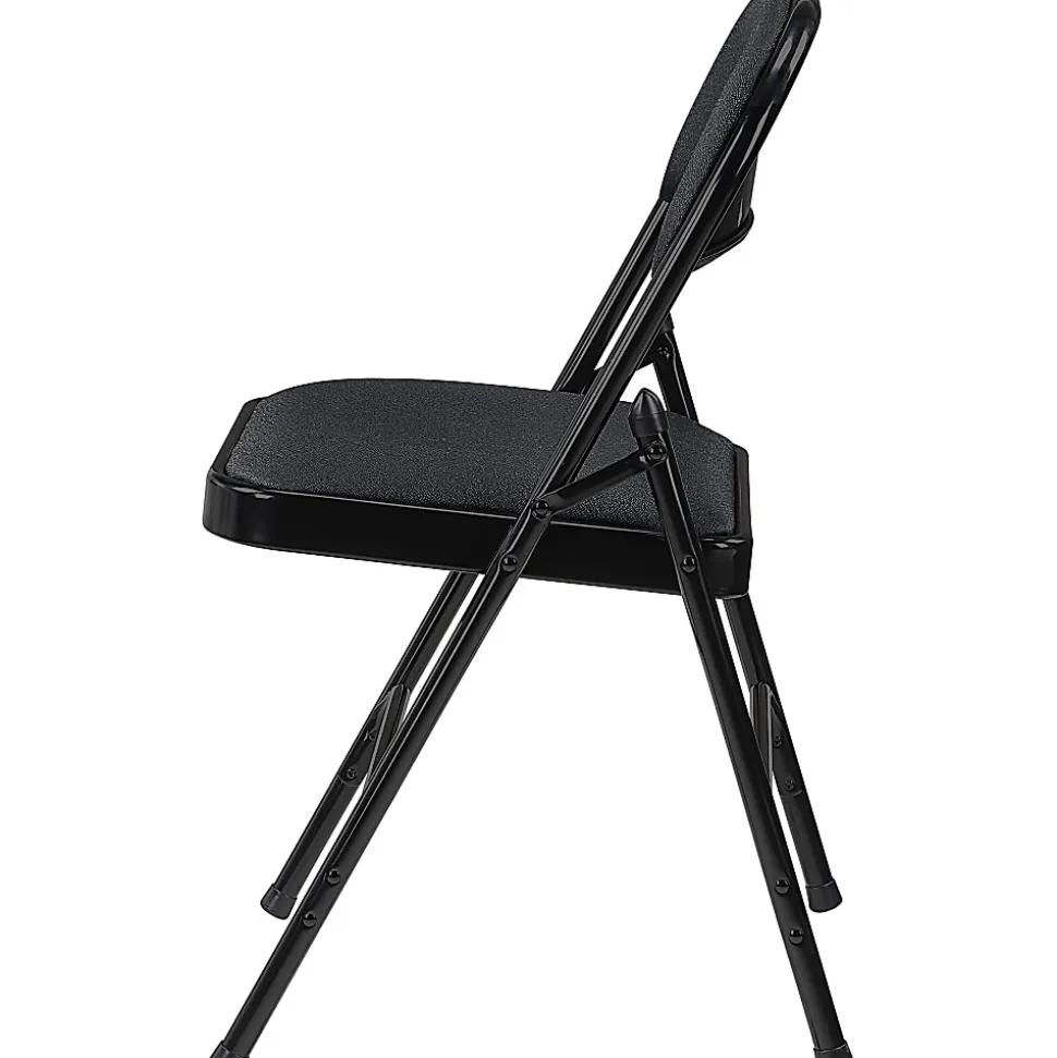 Lorell® Padded Seat Steel Folding Chair, Black, Set Of 4