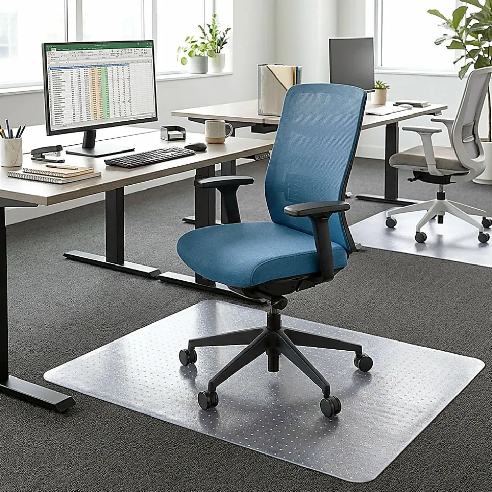 Lorell® PlushMat Medium Pile Studded Chair Mat, 46" x 60", Clear