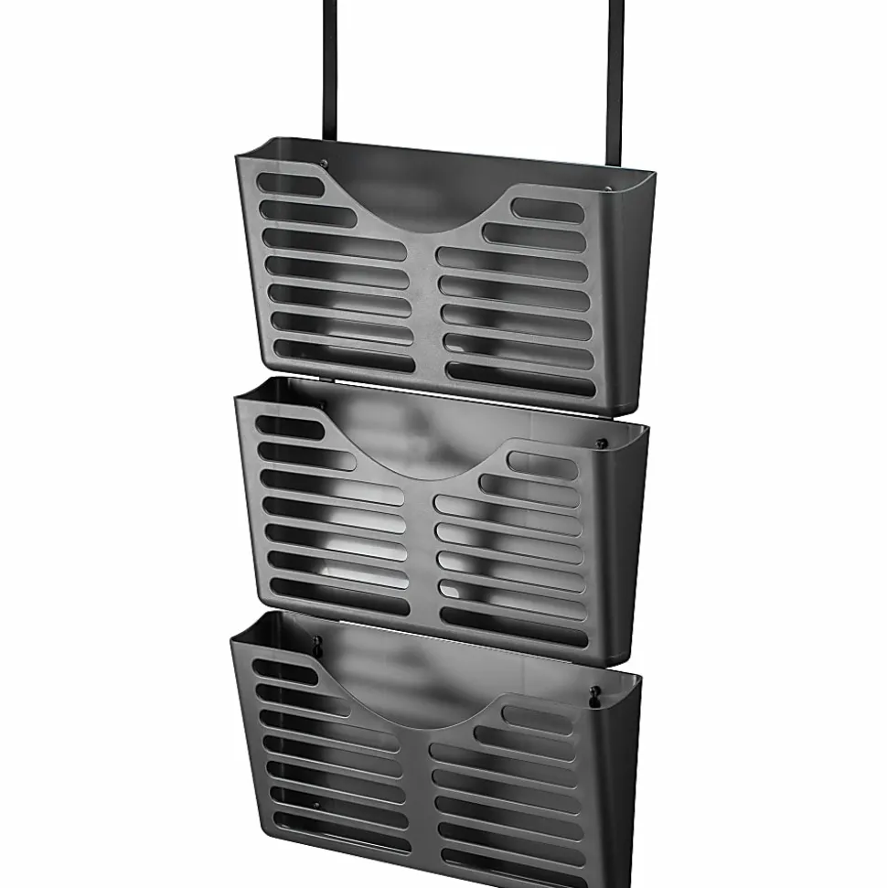 Lorell® 3-Pocket Plastic Hanging Wall File, 9-3/4"H x 13-3/4"W x 4-9/16"D, 30% Recycled, Black