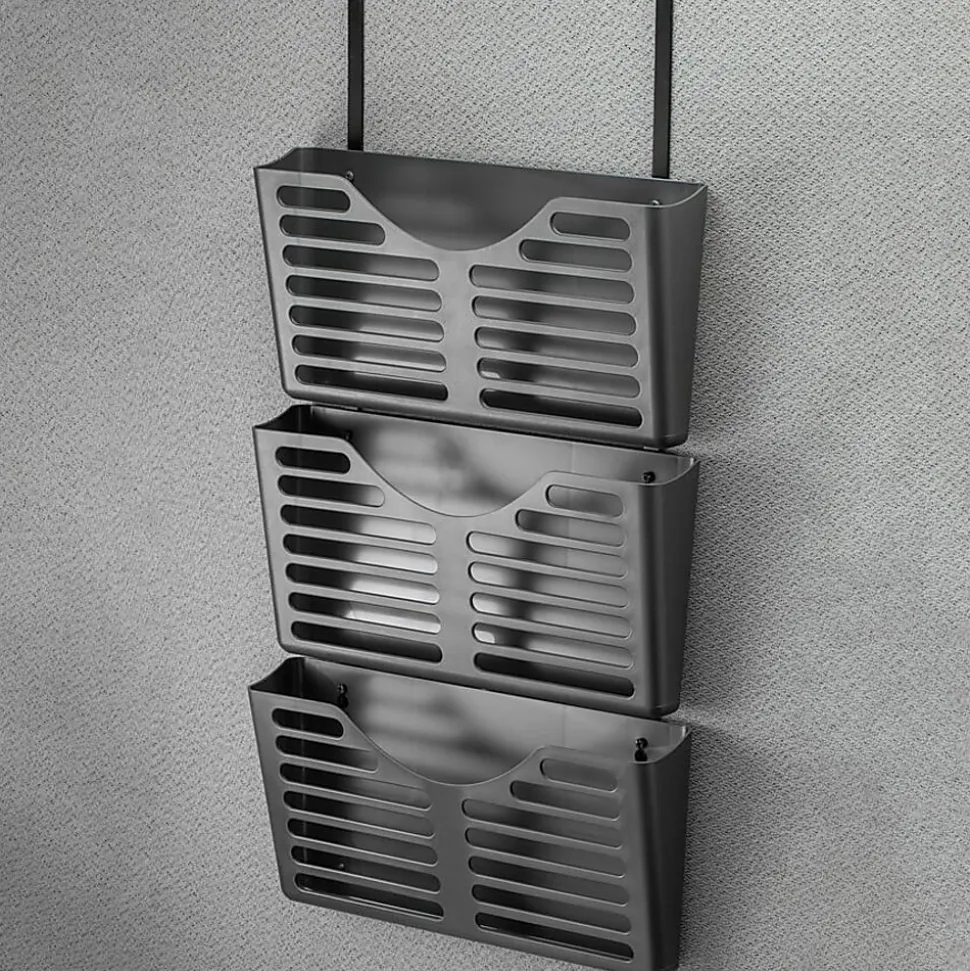 Lorell® 3-Pocket Plastic Hanging Wall File, 9-3/4"H x 13-3/4"W x 4-9/16"D, 30% Recycled, Black