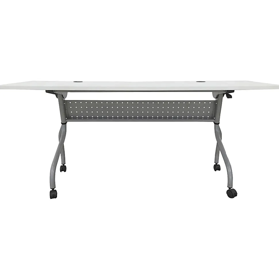 Lorell® Preference Series 72"W Flip-Top Training Table, White/Silver