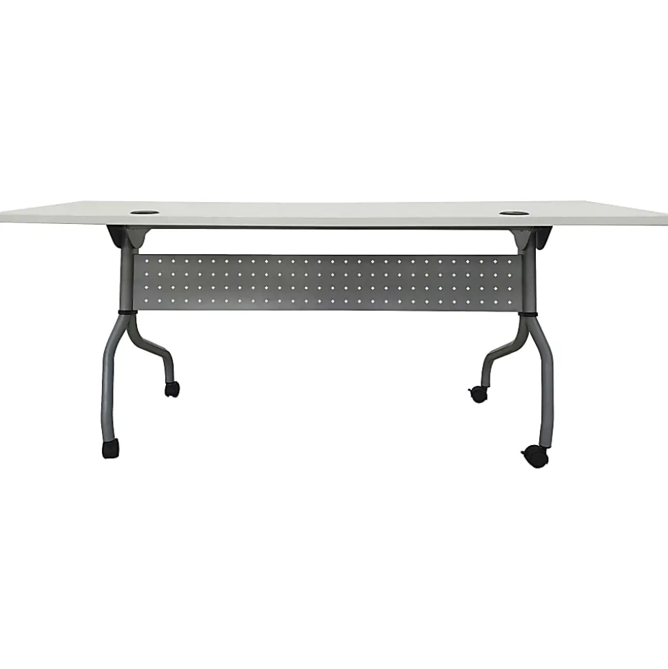 Lorell® Preference Series 72"W Flip-Top Training Table, White/Silver