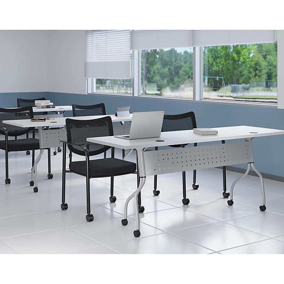 Lorell® Preference Series 72"W Flip-Top Training Table, White/Silver